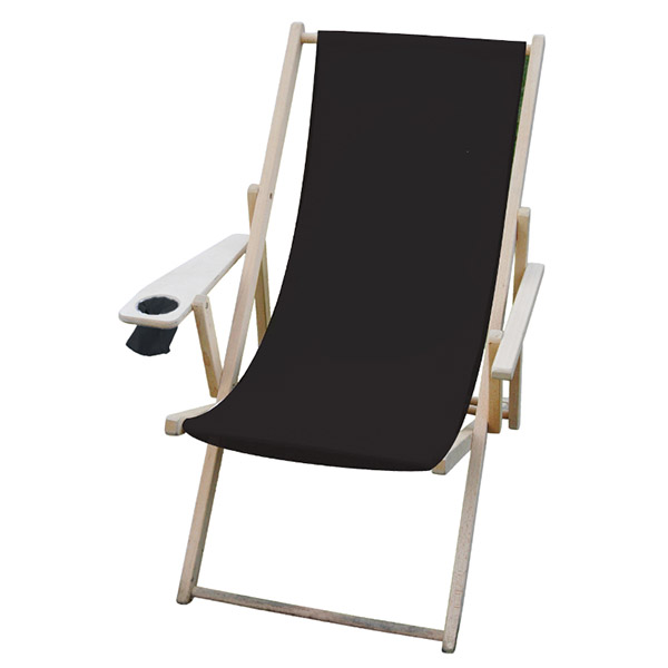scaun de plaja pliabil din lemn cu suport bautura lazyboy negru